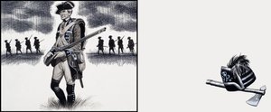 Britse soldaat ten tijde van de Amerikaanse Revolutionaire Oorlog (gouache op papier) door Ron Embleton