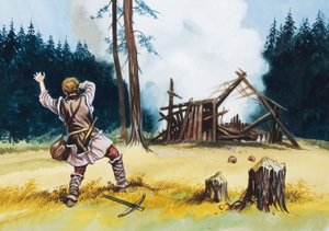 Exploderende hut door Ron Embleton