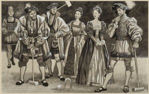 Franciscus I (1494-1547) Croquet spelend (gouache op papier) door Ron Embleton