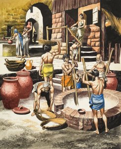 Leven in de Indusvallei tussen 2500 voor Christus en 1600 voor Christus (gouache op papier) door Ron Embleton