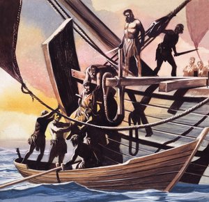 Piraten nemen een gevangene (gouache op papier)