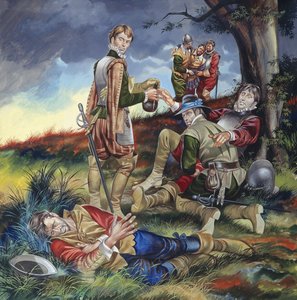 Sir Philip Sidney (1554-86) bij De Slag om Zutphen (gouache op papier)