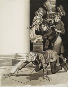 Dominee en vrouwen (gouache op papier) door Ron Embleton