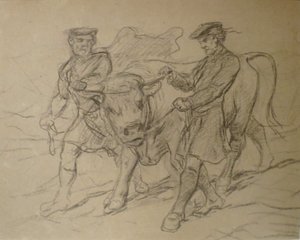 Twee mannen met stier door Rosa Bonheur, zwart krijt, Columbus Museum of Art door Rosa Bonheur