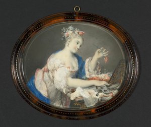 Een Vrouw die Bloemen in Haar Haar Steekt, ca. 1710