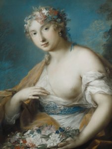 Flora, half lengte, met een mand bloemen door Rosalba Giovanna Carriera