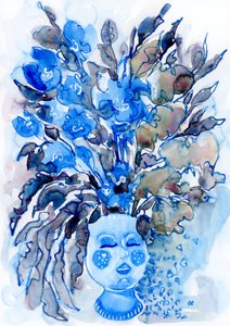Speelse blauwe bloemenkrans door Rosana Laiz Blursbyai