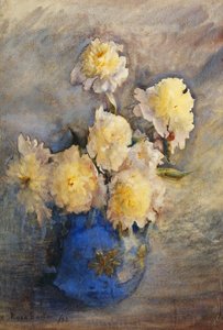 Pioenen in een blauwe vaas door Rose Maynard Barton