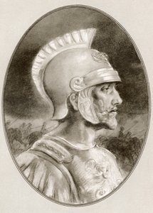 Ashoka, overleden 232 v.Chr., ook bekend als Ashoka de Grote. Indiase keizer van de Maurya-dynastie. Illustratie van Gordon Ross, Amerikaanse kunstenaar en illustrator (1873-1946), uit Levensbiografieën van beroemde heersers. door Ross Gordon