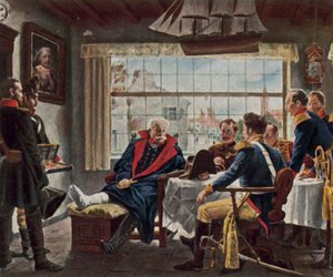 Blücher ontvangt Napoleons medaille en hoed na de Slag bij Waterloo door Rudolf Eichstaedt