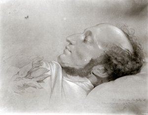 Felix Mendelssohn (1809-47) op zijn sterfbed, ca.1847 door Rudolf Julius Benno Huebner