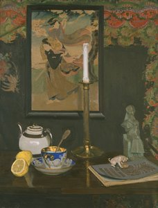 Stilleven met kandelaar door Rudolf Vejrych