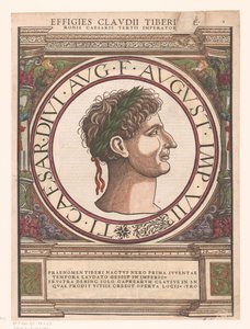 Portret van Claudius Tiberius in architectonische omlijsting door Rudolf Wyssenbach