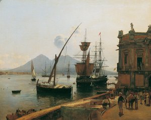 De haven van Napels met Vesuvius door Rudolf von Alt