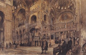 Duits: Binnenaanzicht van de San Marco-kerk in Venetië door Rudolf von Alt