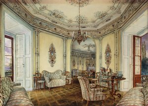 Interieur van de Salon van een Kasteel in Obertwaltersdorf door Rudolf von Alt