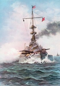 Het slagschip Indiana van de Verenigde Staten tijdens schietoefeningen