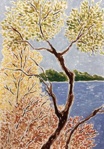 Herfstlandschap aan het meer door Rushati Chowdhury