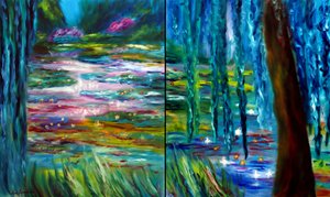 Monet Japanse tuin in Giverny tweeluik, 2024 (olieverf op doek) door Ruslana Levandovska