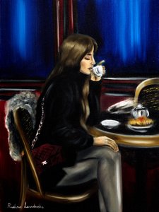 Vrouw in een Parijs café II, 2024 (olieverf op doek)