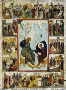 Sint Johannes de Evangelist op Patmos met Scènes uit Zijn Leven, begin 16e eeuw door Russian icon.