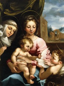 De Madonna en het Kind met de jonge Sint Jan de Doper en Sint Catharina van Siena, ca. 1597-1612 door Rutilio Manetti