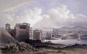 Britannia Buisbrug over de Menai Straits, genomen tijdens de bouw in 1848 door S. (after) Russell