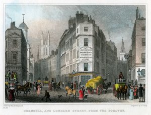 Cornhill en Lombard Street vanaf Poultry, City of London, 1830 door S. Lacey
