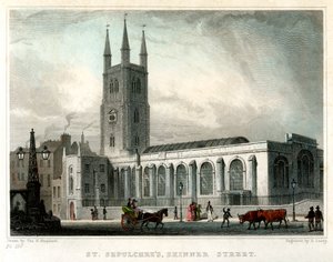 St Sepulchres Kerk, Skinner Street, City of London, ca. 1830