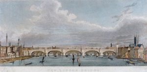 Uitzicht op de London Bridge vanuit het westen met boten op de rivier de Theems