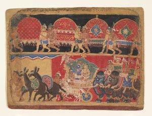 Krishna en de Kshatriya Meisjes gaan naar Dvaraka