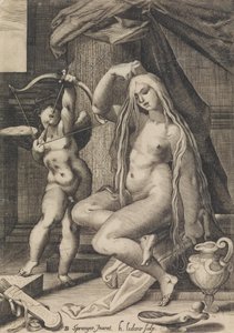 Venus en Cupido, 1571-1650 door Sadeler