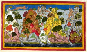 Hanuman vliegt naar de Himalaya op zoek naar heilige kruiden door Sahibdin