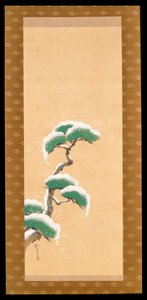 Hangende Rol die een Met Sneeuw Bedekte Pijnboom Afbeeldt, uit een Drieluik van de Drie Seizoenen, Japans, begin 19e eeuw door Sakai Hoitsu