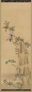 Roze en witte bloemen en strooien bedekkingen, Edo-periode, 1761-1828 door Sakai Hoitsu