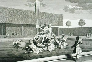 De fontein van Neptunus en Thetis in het Belvedere Paleis, Wenen, gegraveerd door Jakob Gottlieb Thelott, gepubliceerd c.1730-40