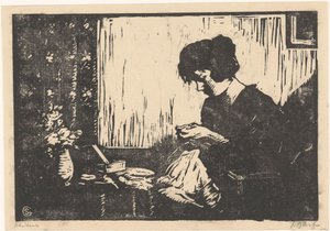 Naaiende vrouw door Salomon Garf (signed by artist)