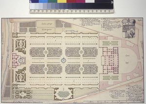 Volledige pagina: Liechtenstein tuin paleis - plattegrond (pen en inkt tekening) door Salomon Kleiner