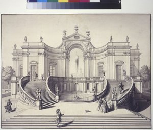 Volledige pagina: tuinpaleis in de tuinen van paleis Liechtenstein, Rossau, Wenen (pentekening) door Salomon Kleiner