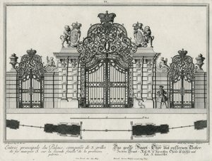 Plattegrond en gevel van de hoofdingangspoort door Salomon Kleiner