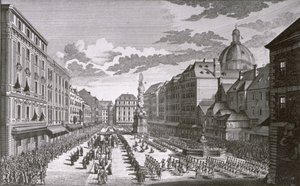 Uitzicht op een processie in de Graben gegraveerd door Georg-Daniel Heumann (1691-1759) door Salomon Kleiner