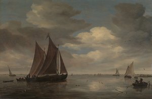 Vissersboten op een rivier, vroege 1660s door Salomon Ruysdael