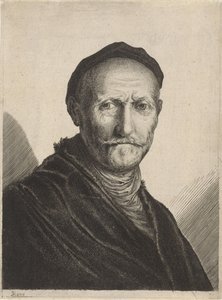Portret van een oudere man met een baret op zijn hoofd