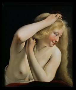 Jonge vrouw die haar haar kamt