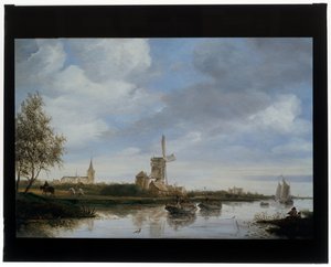 Rivierlandschap met molen