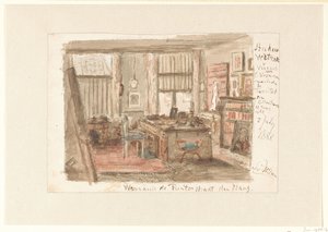Studeerkamer van Carel Vosmaer aan de Ruiterstraat te Den Haag door Salomon van Witsen