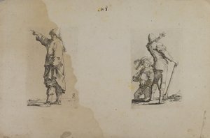 (Beeldje Serie) Staande Man met Lange Hoed, Wijzend door Salvator Rosa