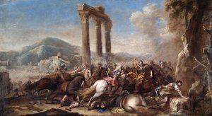 Slagveld met Klassieke Colonnade, 17e eeuw