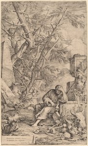 Democritus in meditatie door Salvator Rosa