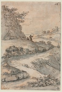 Figuren op een kronkelende weg door Salvator Rosa